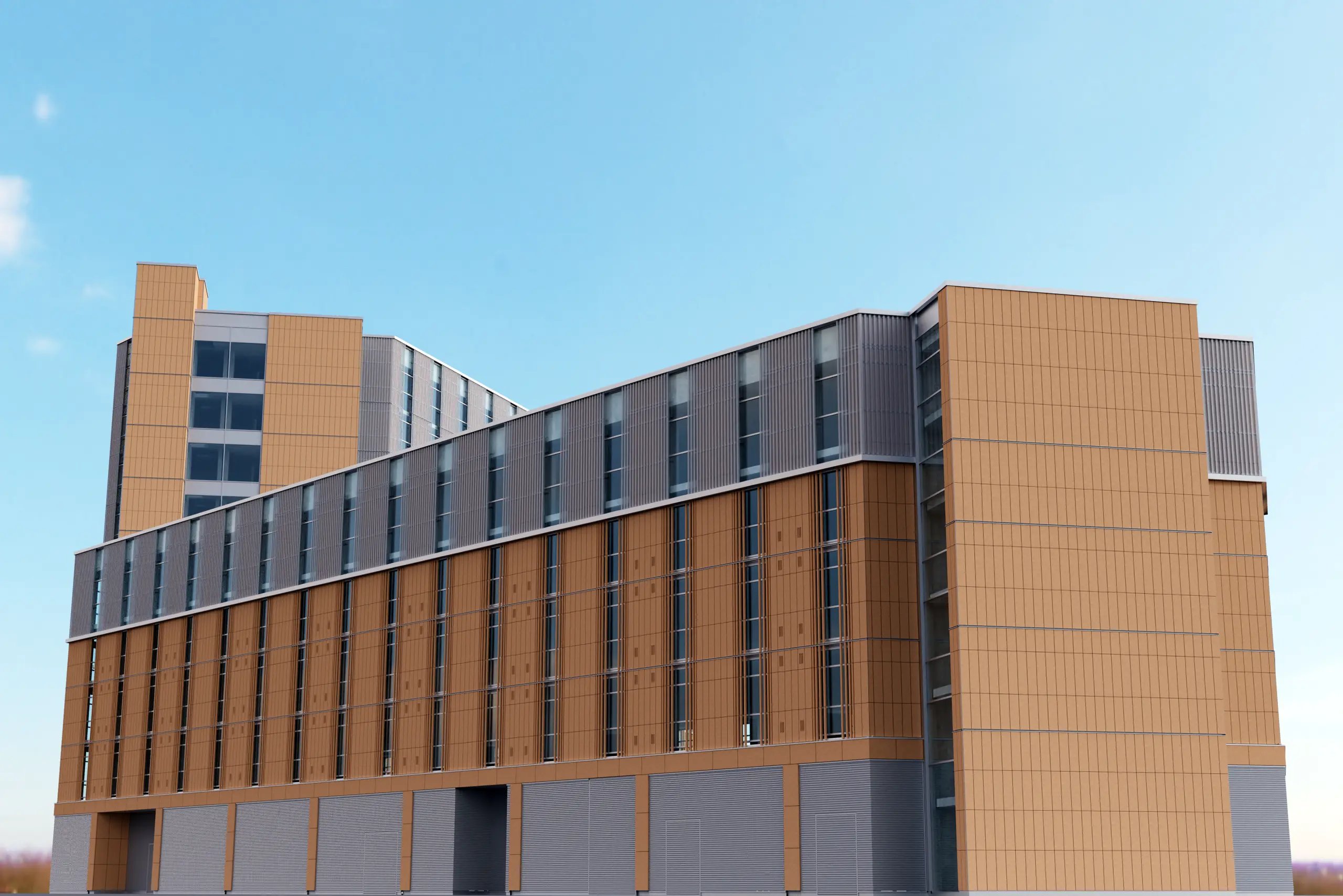 A Roytec-designed rainscreen façade — terracotta and perforated aluminium on a London co-living building