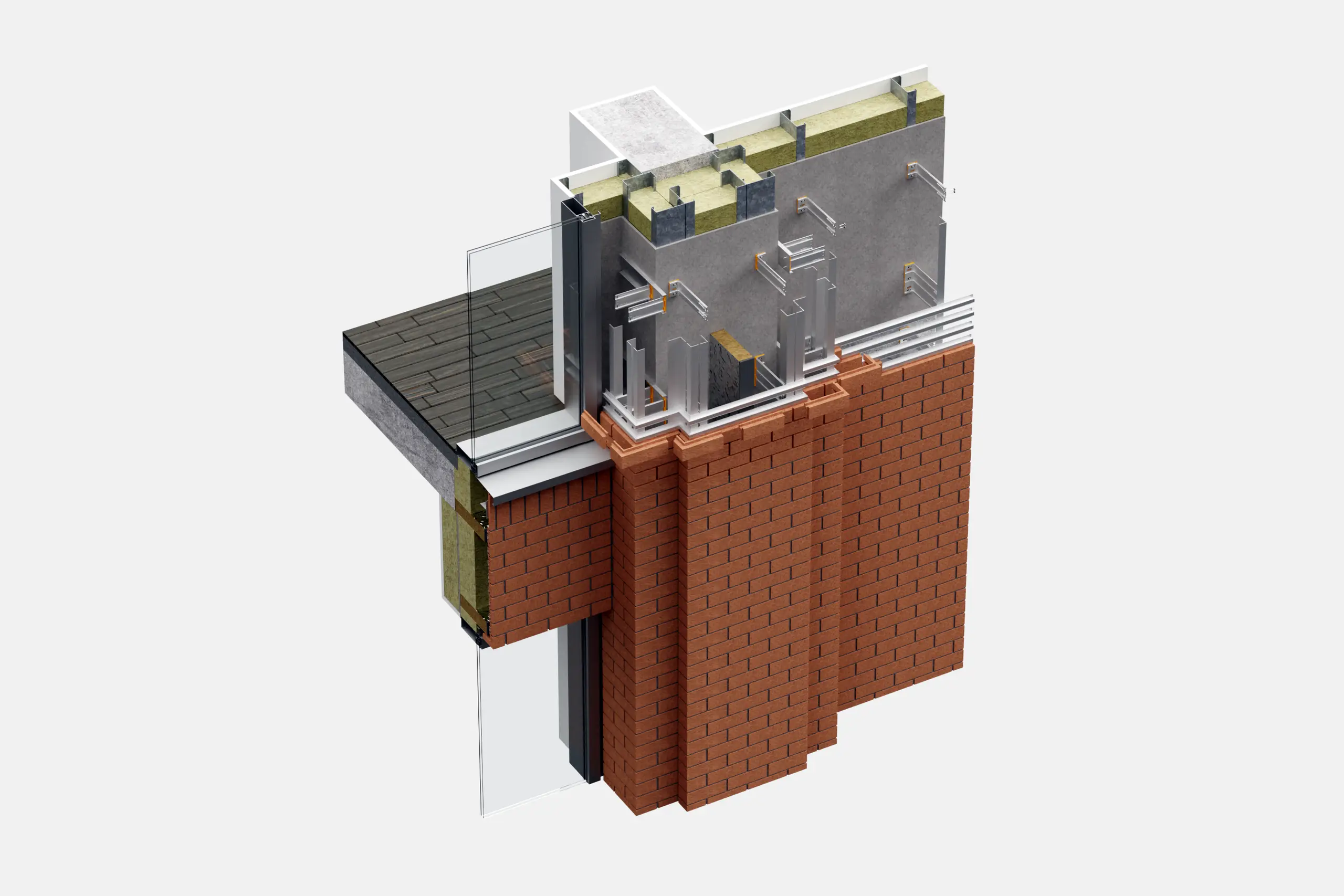 A Roytec pre-construction buildability study — a brick-rainscreen and glazing build-up resolved in BIM