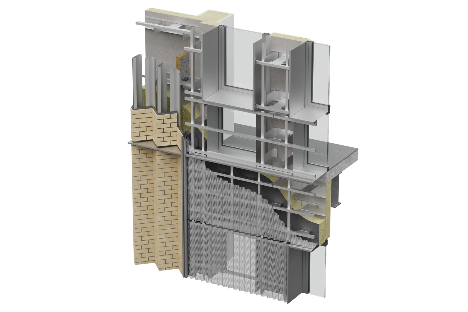 3D BIM model of a façade junction, engineered by Roytec's design team